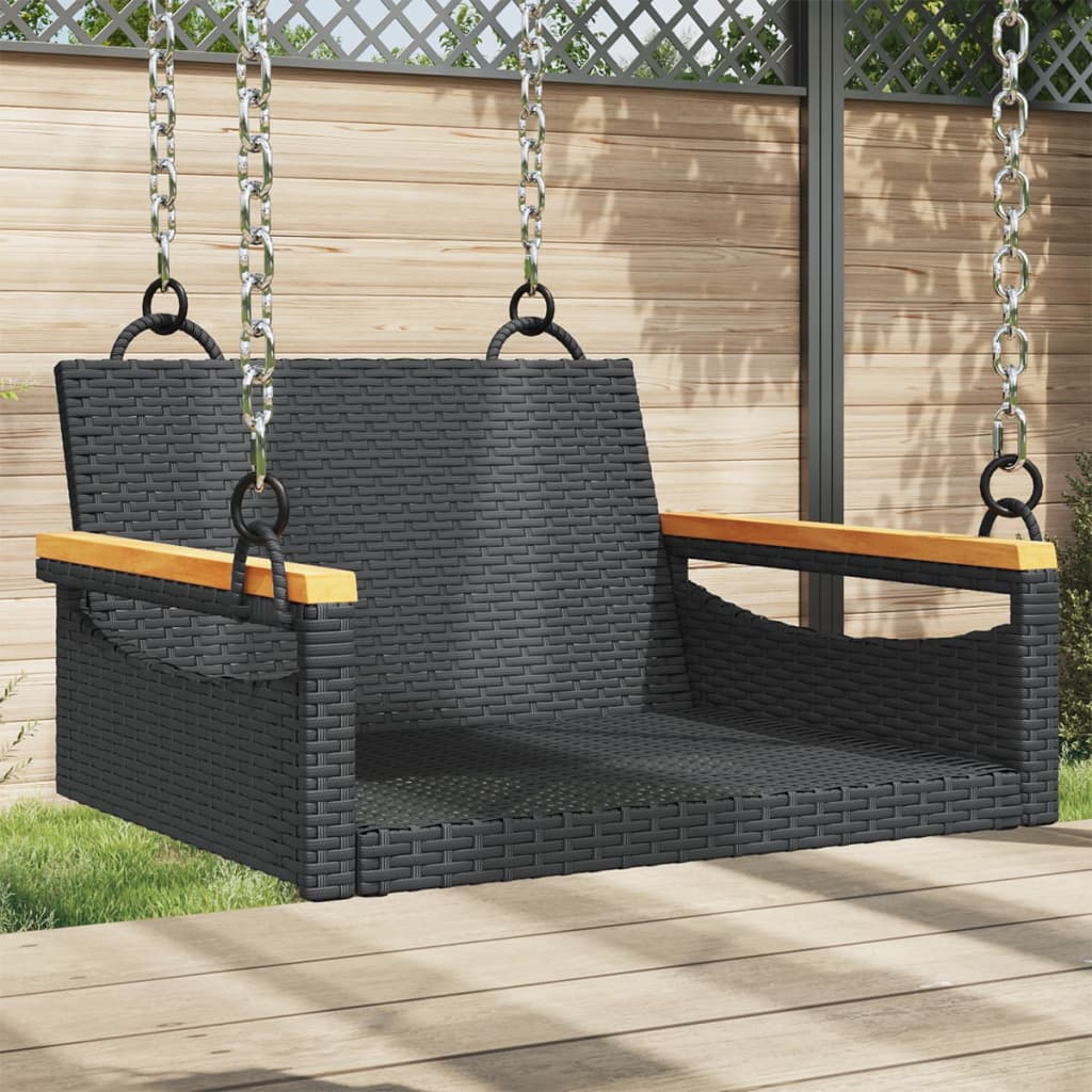 NNEVL Swing Bench Black 63x62x40 cm Poly Rattan-0