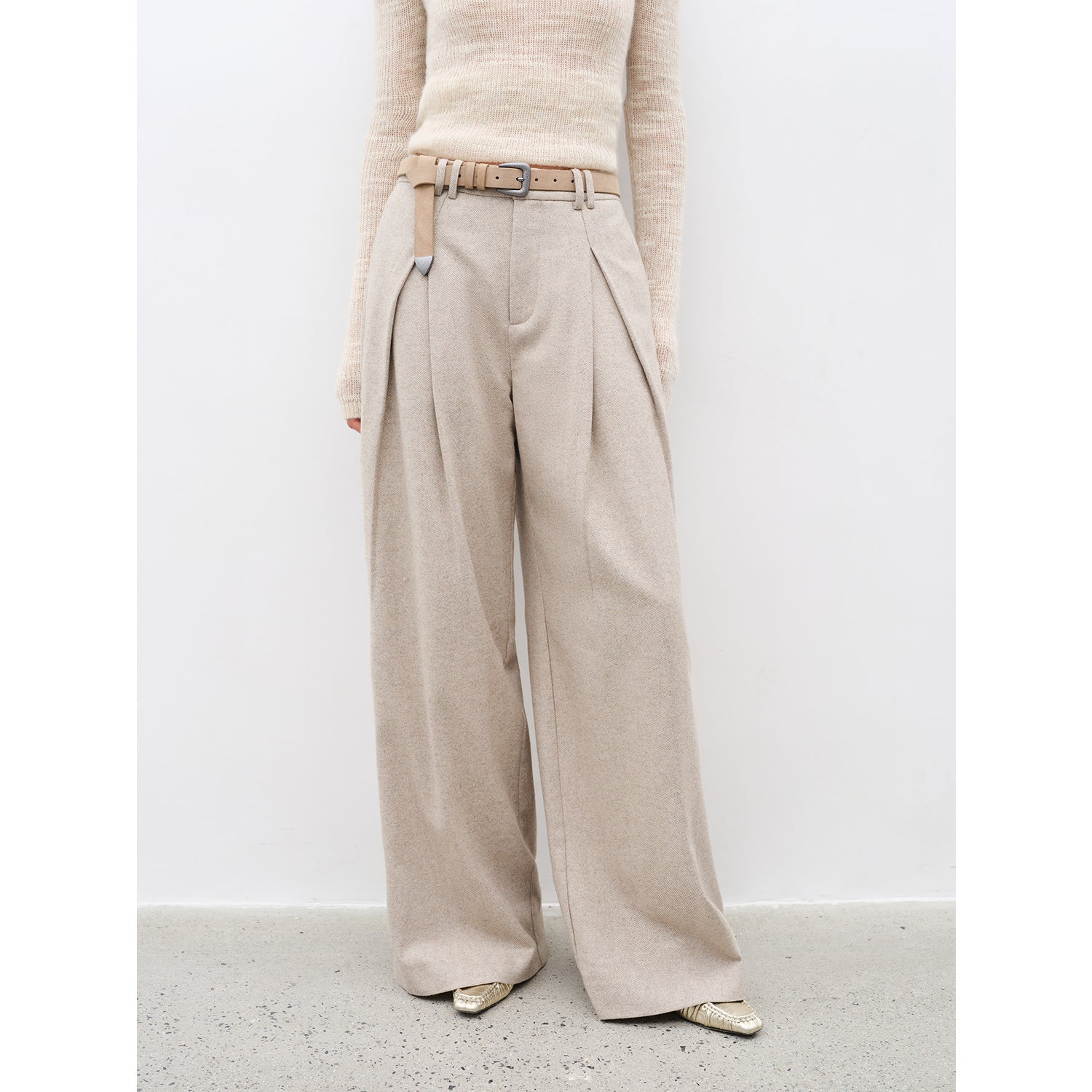 "City Stroll" casual and relaxed wool-blend double-pleated straight draped wide-leg casual trousers for autumn-5