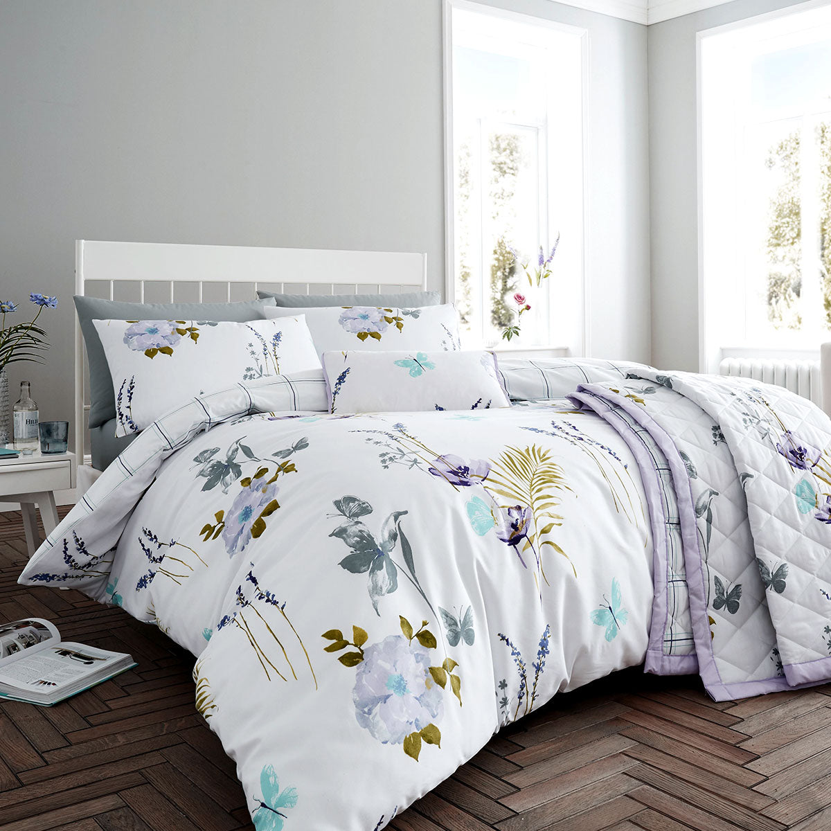 NNEDSZ Flora Lilac Quilt Cover Set Super King-0