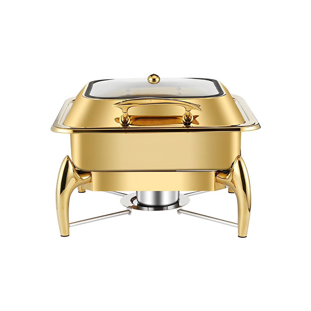 NNEAGS Gold Plated Stainless Steel Square Chafing Dish Tray Buffet Cater Food Warmer Chafer with Top Lid-0