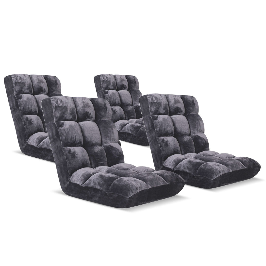 NNEAGS 4X Floor Recliner Folding Lounge Sofa Futon Couch Folding Chair Cushion Grey-0