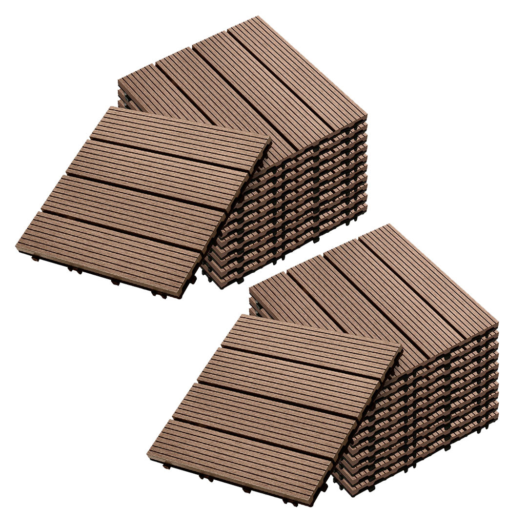 NNEAGS 2X 11 pcs Light Chocolate DIY Wooden Composite Decking Tiles Garden Outdoor Backyard Flooring Home Decor-0