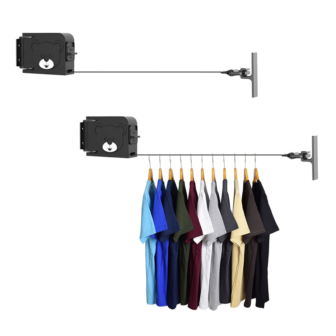 NNEAGS 2X 160mm Wall-Mounted Clothes Line Dry Rack Retractable Space-Saving Foldable Hanger Black-0