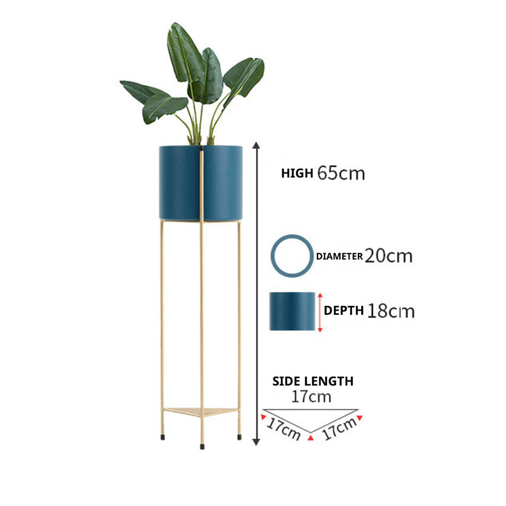 NNEAGS 4X 2 Layer 65cm Gold Metal Plant Stand with Blue Flower Pot Holder Corner Shelving Rack Indoor Display-1