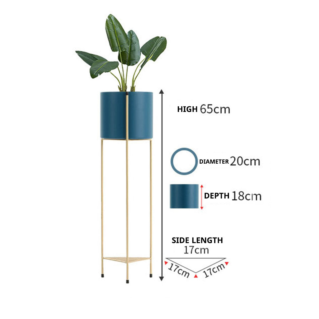 NNEAGS 4X 2 Layer 65cm Gold Metal Plant Stand with Blue Flower Pot Holder Corner Shelving Rack Indoor Display-1
