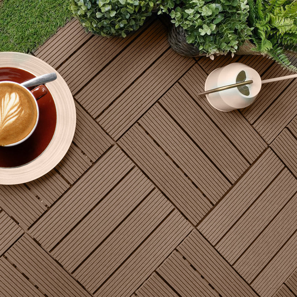 NNEAGS 2X 11 pcs Light Chocolate DIY Wooden Composite Decking Tiles Garden Outdoor Backyard Flooring Home Decor-1