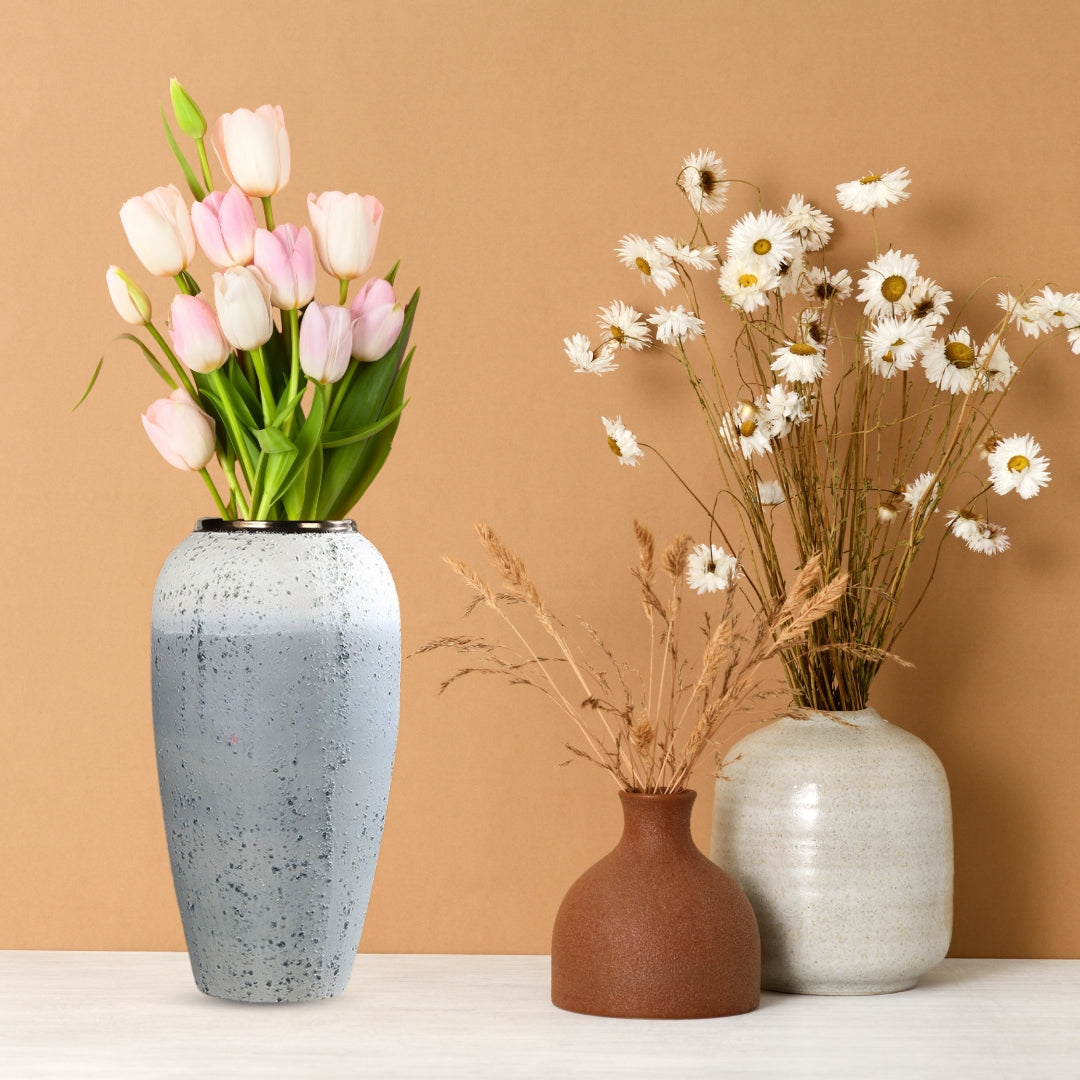 NNEAGS 35x17cm White and Grey Large Ceramic Flower Vase Elegant Living Room Home Decor-2