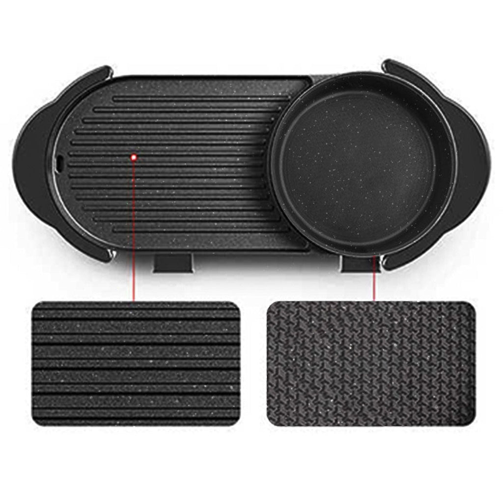 NNEAGS 2 in 1 Electric Non-Stick BBQ Teppanyaki Grill Plate Steamboat Hotpot 2-8 Person-2