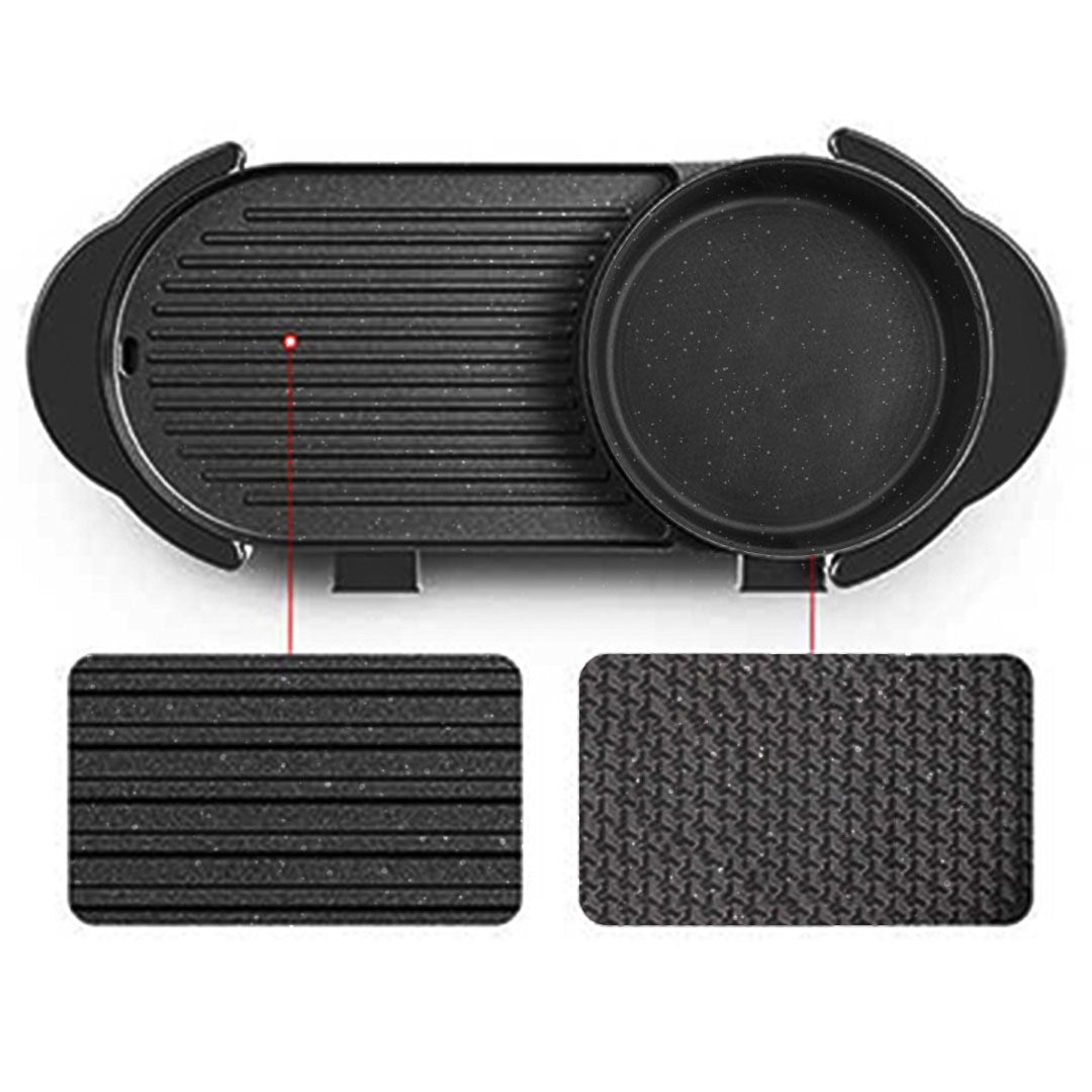 NNEAGS 2 in 1 Electric Non-Stick BBQ Teppanyaki Grill Plate Steamboat Hotpot 2-8 Person-2