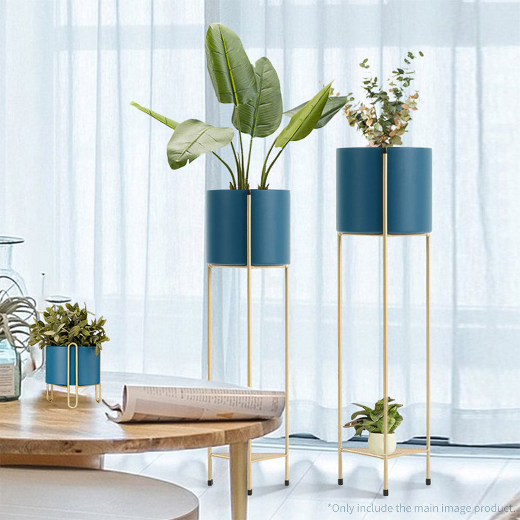 NNEAGS 4X 2 Layer 65cm Gold Metal Plant Stand with Blue Flower Pot Holder Corner Shelving Rack Indoor Display-2