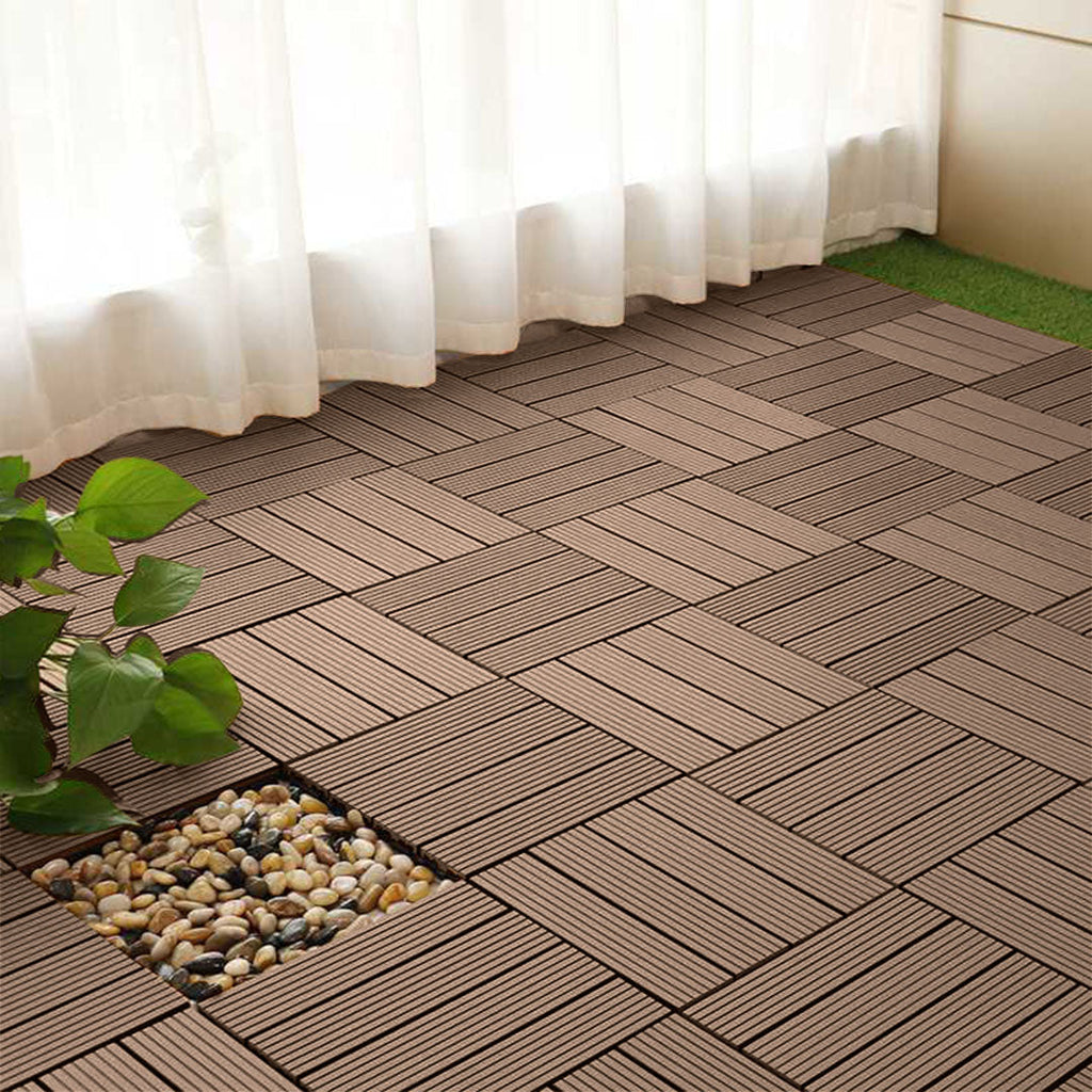 NNEAGS 2X 11 pcs Light Chocolate DIY Wooden Composite Decking Tiles Garden Outdoor Backyard Flooring Home Decor-2