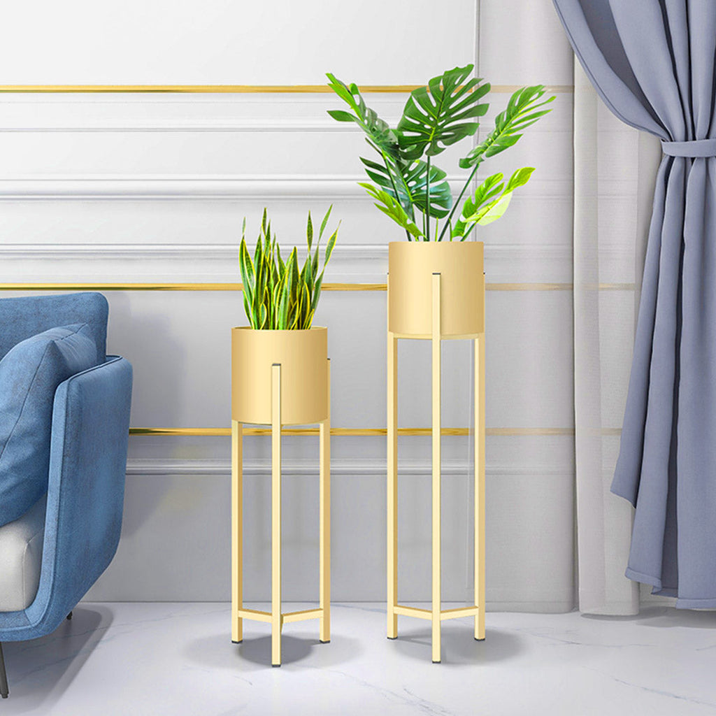 NNEAGS 2X 90cm Gold Metal Plant Stand with Flower Pot Holder Corner Shelving Rack Indoor Display-3