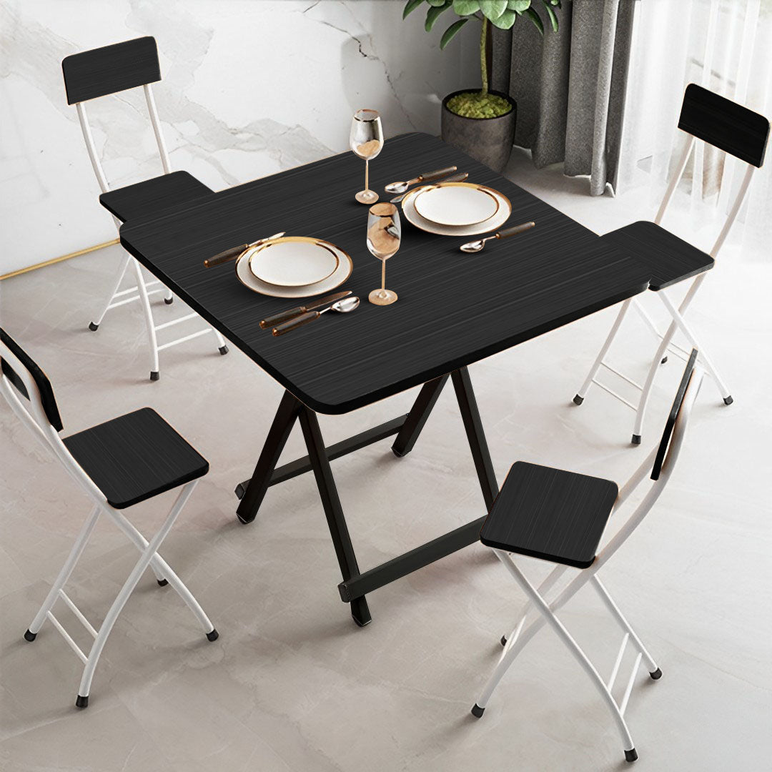 NNEAGS Black Dining Table Portable Square Surface Space Saving Folding Desk Home Decor-3