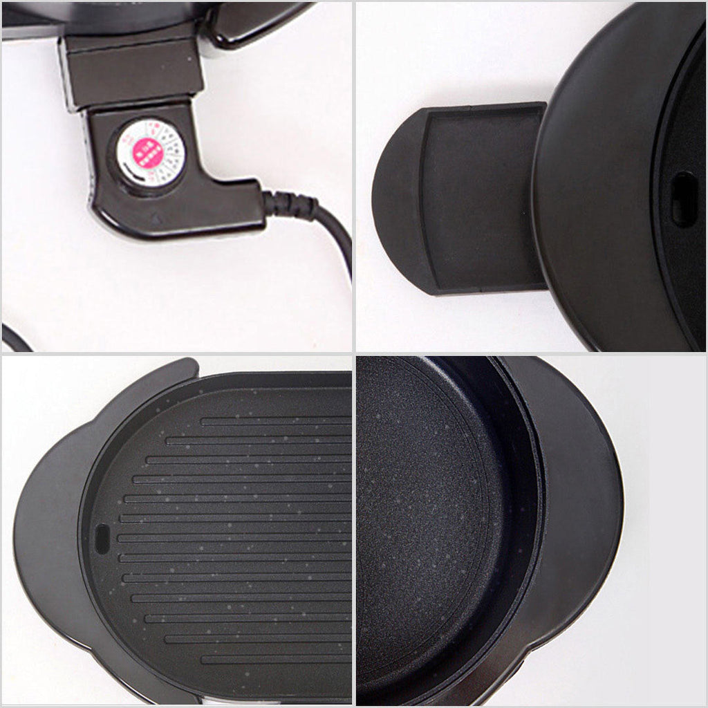 NNEAGS 2 in 1 Electric Non-Stick BBQ Teppanyaki Grill Plate Steamboat Hotpot 2-8 Person-3