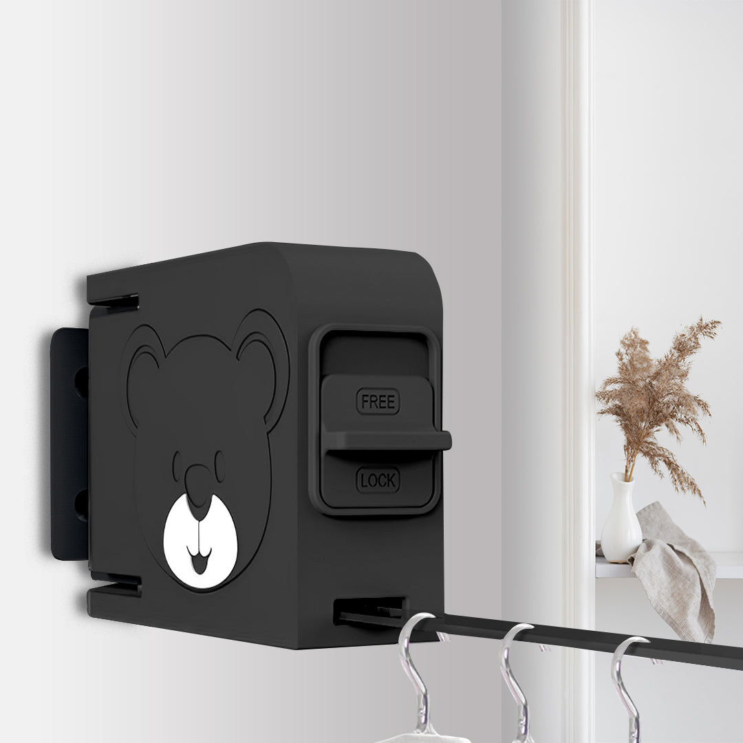 NNEAGS 2X 160mm Wall-Mounted Clothes Line Dry Rack Retractable Space-Saving Foldable Hanger Black-3