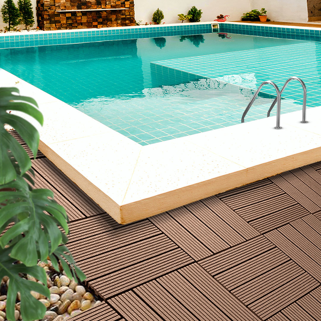 NNEAGS 2X 11 pcs Light Chocolate DIY Wooden Composite Decking Tiles Garden Outdoor Backyard Flooring Home Decor-3