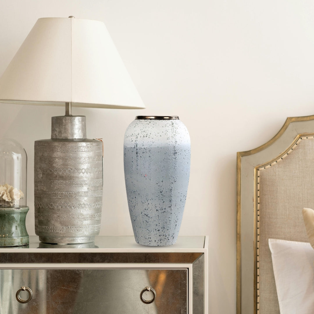 NNEAGS 35x17cm White and Grey Large Ceramic Flower Vase Elegant Living Room Home Decor-3