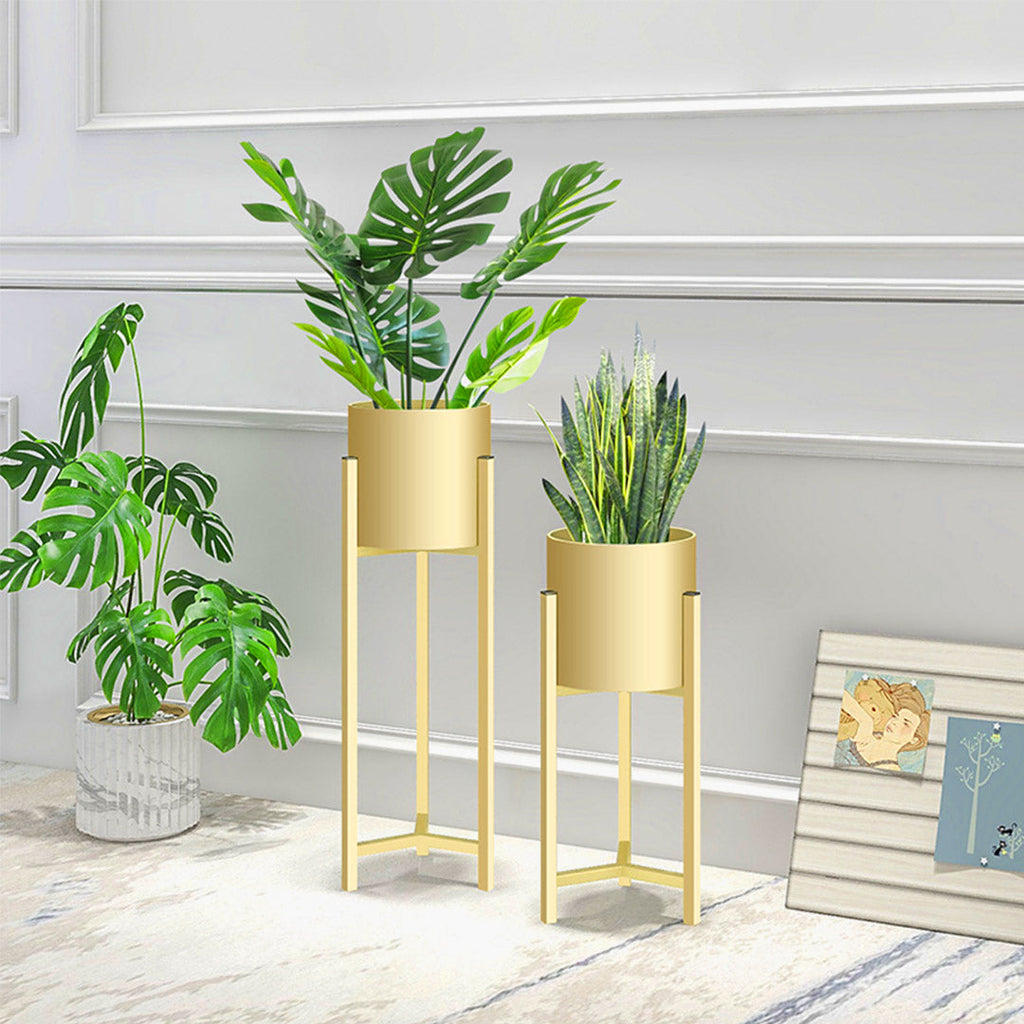 NNEAGS 2X 90cm Gold Metal Plant Stand with Flower Pot Holder Corner Shelving Rack Indoor Display-4
