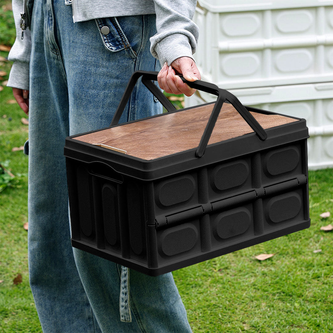 NNEAGS 34.5 cm 18L Black Car & Camping Foldable Storage Box Crate Stackable Container with Handle-4
