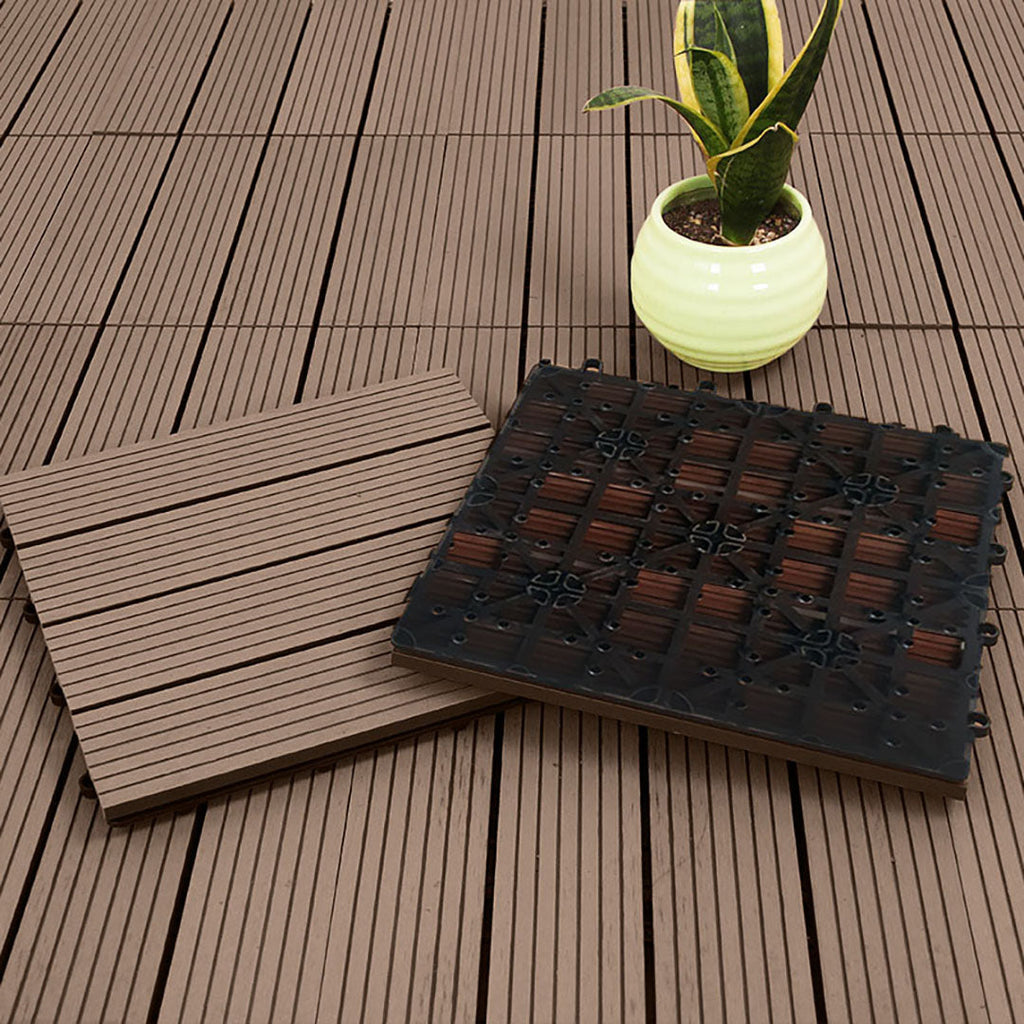 NNEAGS 2X 11 pcs Light Chocolate DIY Wooden Composite Decking Tiles Garden Outdoor Backyard Flooring Home Decor-4
