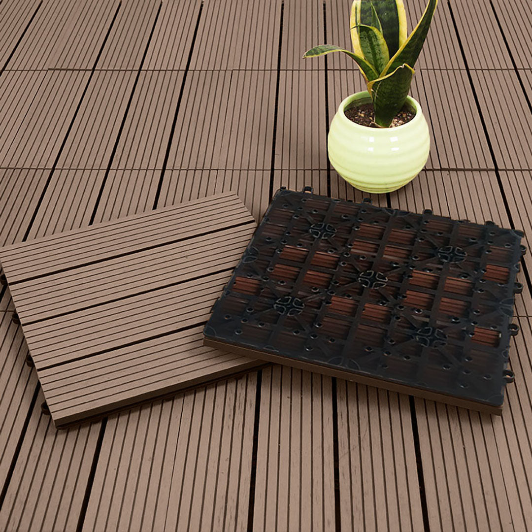 NNEAGS 2X 11 pcs Light Chocolate DIY Wooden Composite Decking Tiles Garden Outdoor Backyard Flooring Home Decor-4