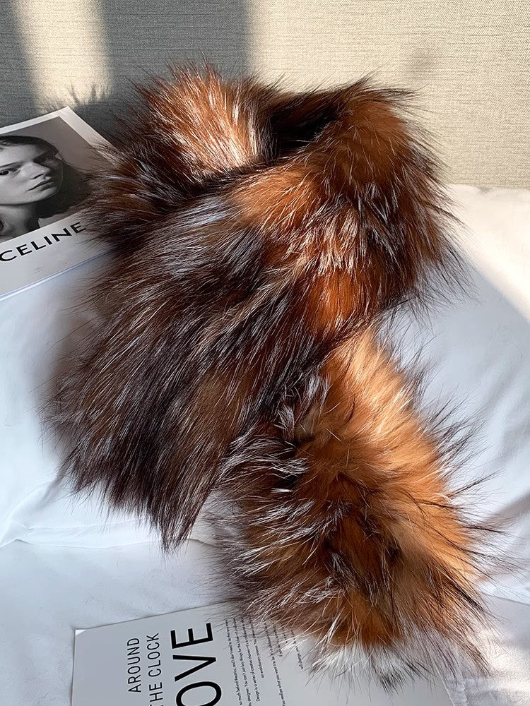 Fox Fur Knitted Scarf Warm Double-Sided Fur Neck Scarf-2