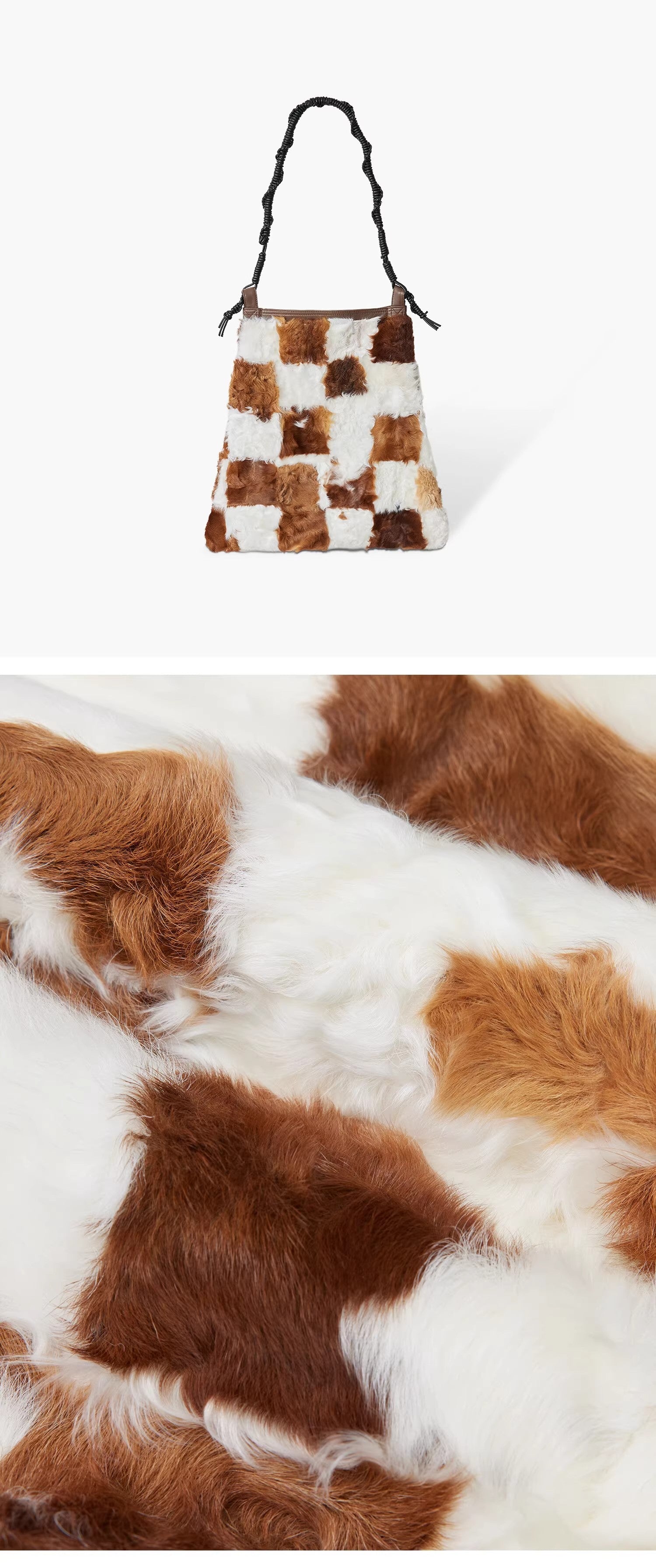 Retro fashionable versatile stitching contrasting checkerboard shoulder bag wool bag-3