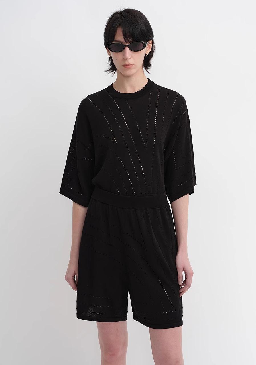 Customized Acetate Cotton Geometric Lines Knitted Suit-0