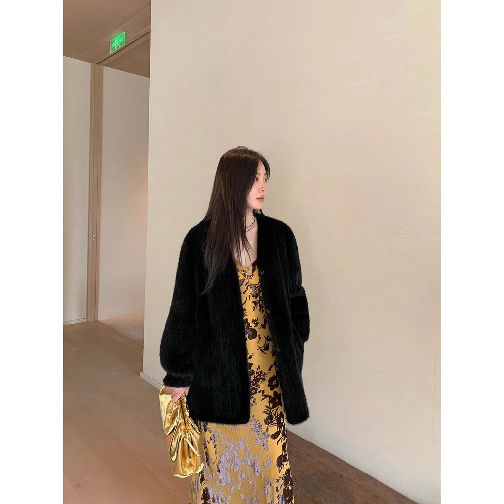"Moon Serenade" High-luxury imported velvet mink woven fur coat mid-length mink coat (handmade)-0