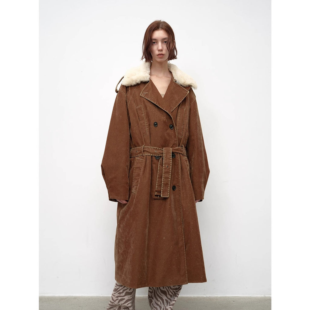"Windbreaker and Winter" Detachable Wool Lapel Long Windbreaker Parka White Goose Down Down Jacket Winter-1