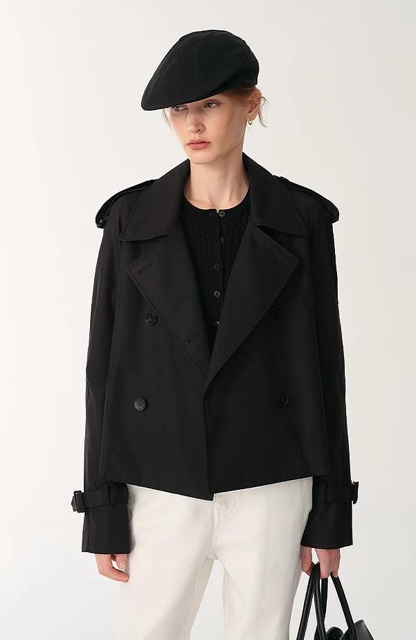 "Night Messenger" anti-wrinkle waterproof large lapel short straight box windbreaker for women-0