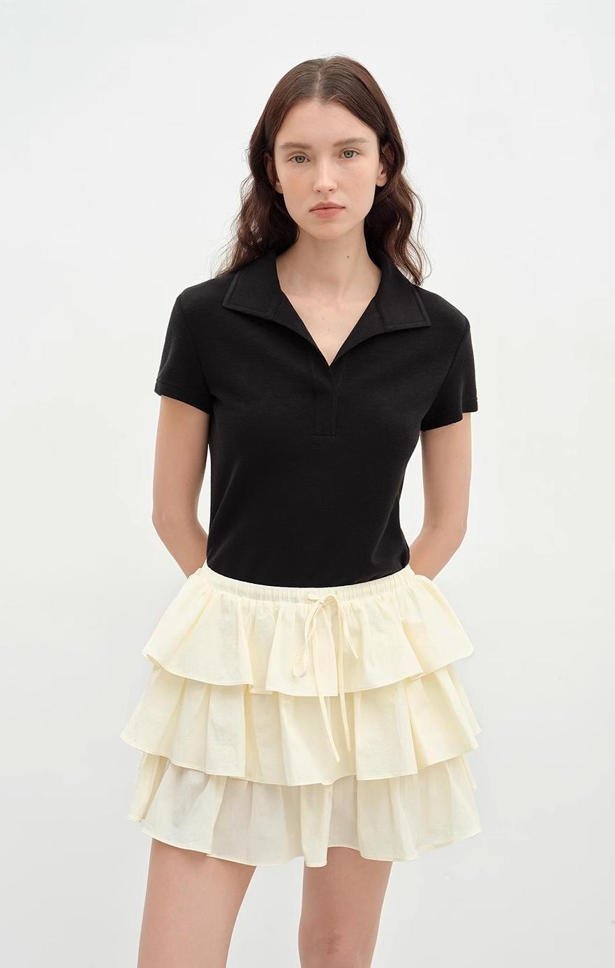 "Dublin" Lapel Straight Shoulder Slim Fit Short Sleeve T-shirt Tops Women-0