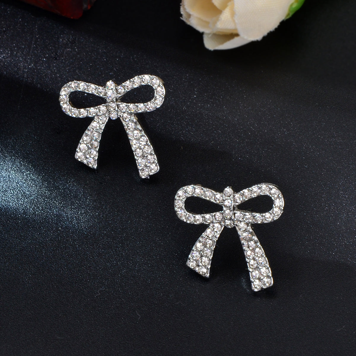 Party Jewelry Sparkly Rhinestone Gold Plated Bow-knot Stud Earrings Ladies Gifts