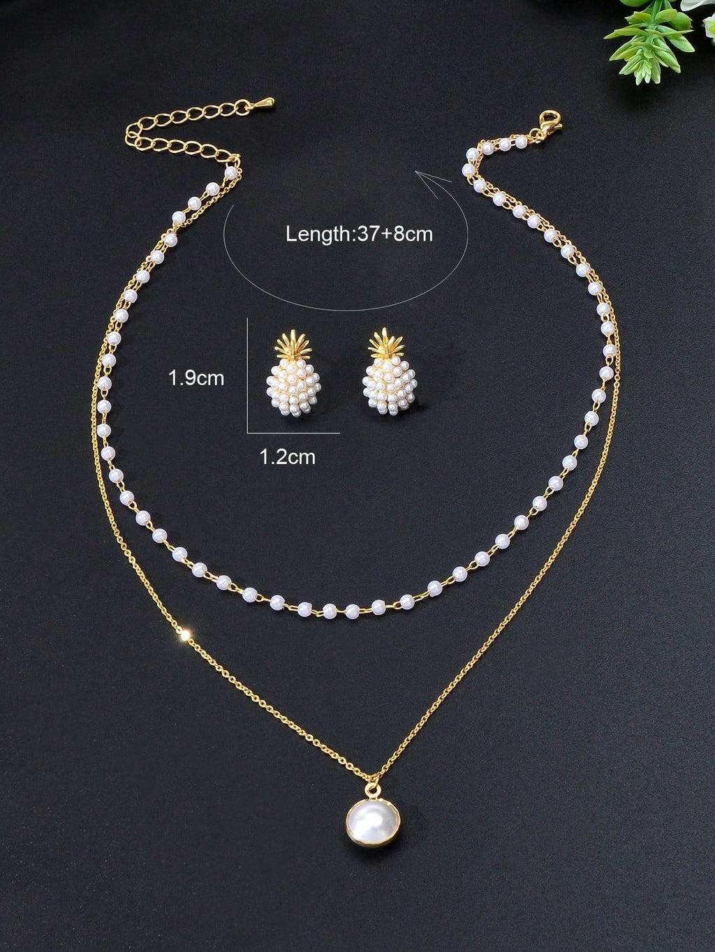 Pearl Pendant Double Layer Necklace & Pineapple Pearl Earrings Jewellery Set-1