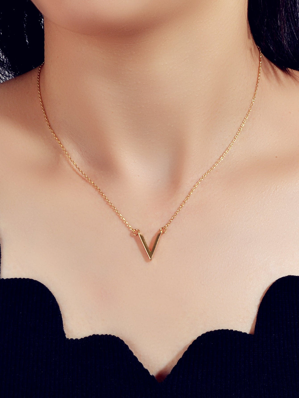 Initial V Pendant Necklace Victory Geometric Choker Boho Chain Lover Jewellery-0