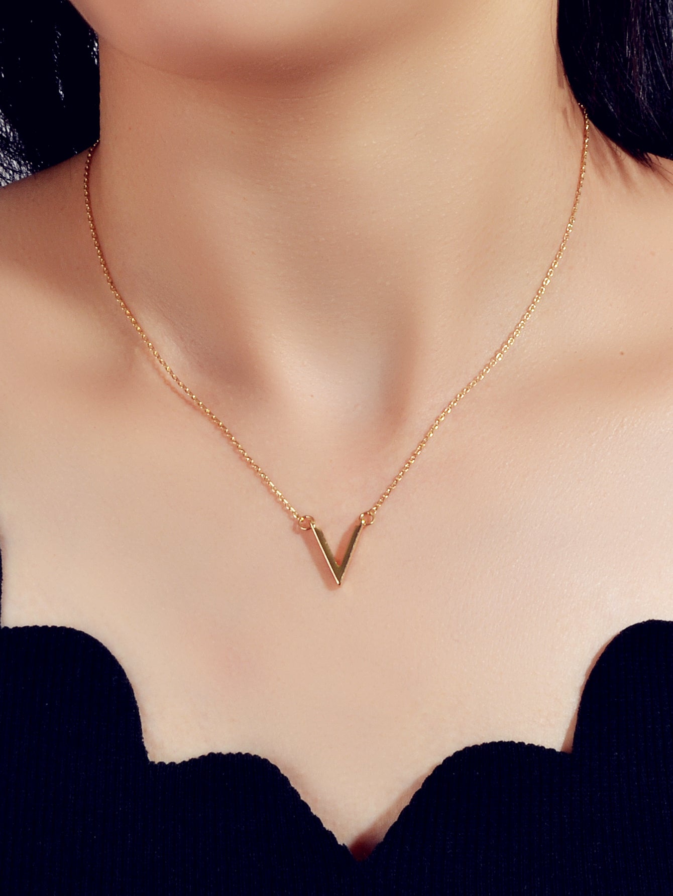 Initial V Pendant Necklace Victory Geometric Choker Boho Chain Lover Jewellery-0