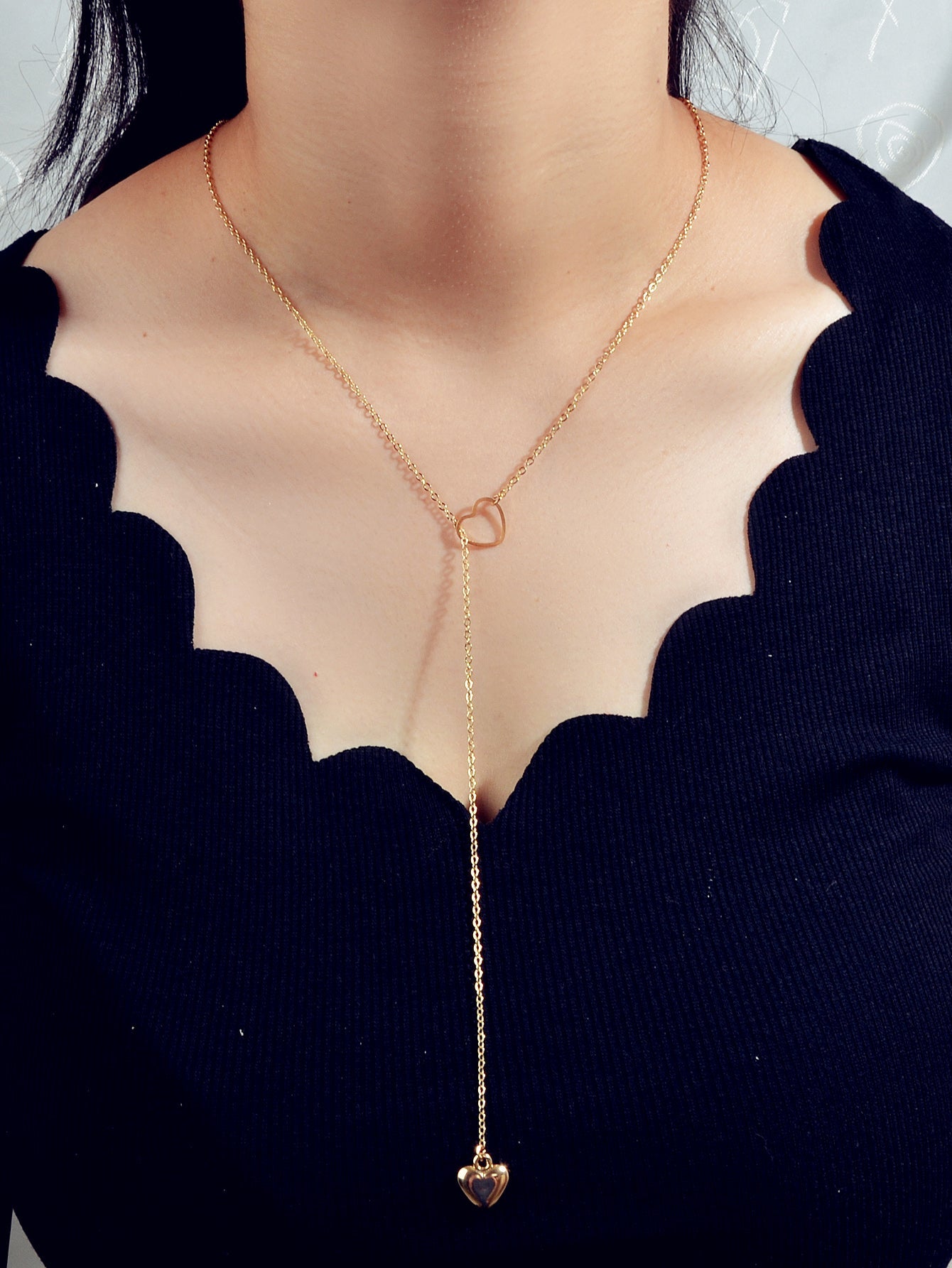 Minimalist Gold Chain Heart Lock Y Lariat Necklace Trendy Women Teens Jewellery-0