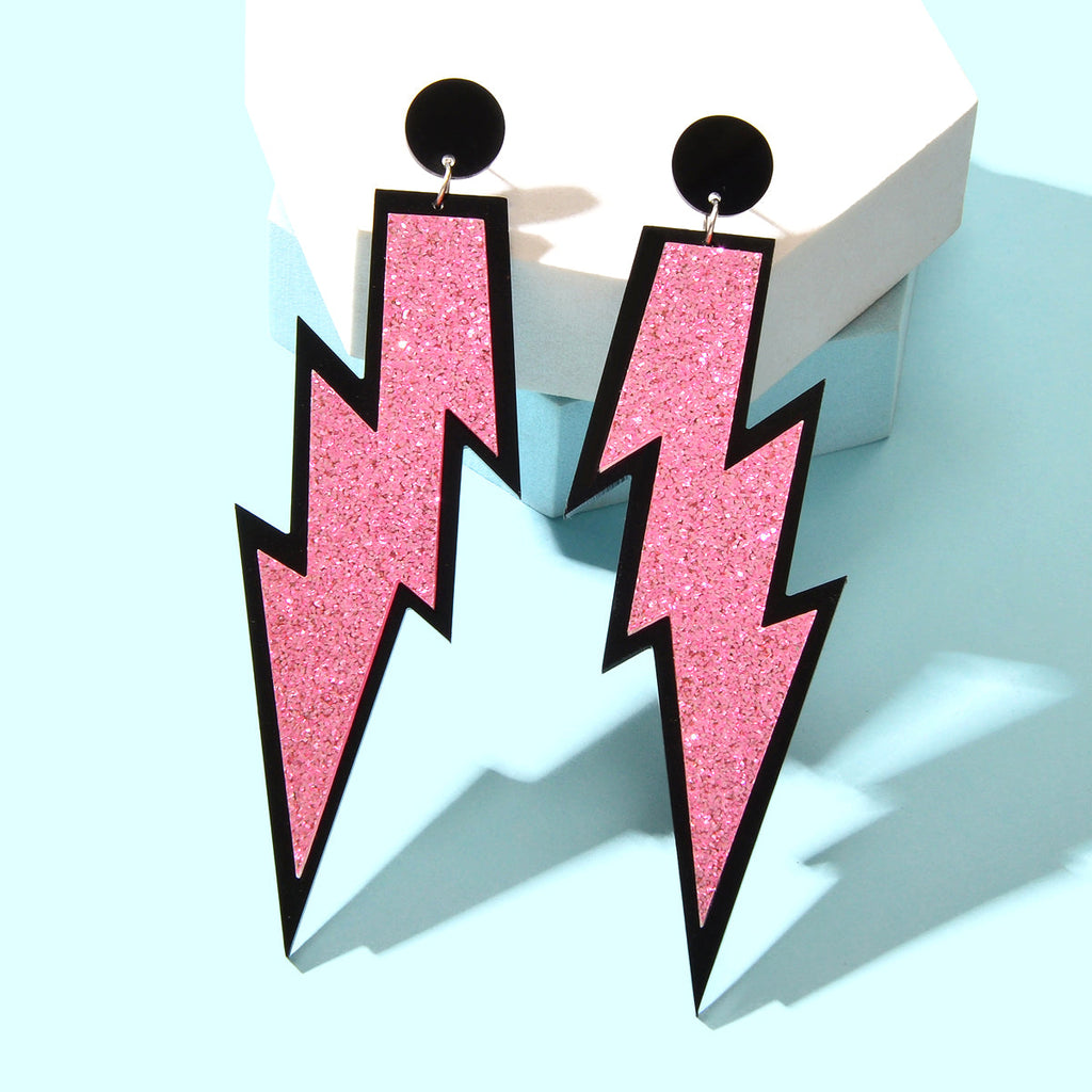 Sparkling Stylish Acrylic Lightning Statement Long Pendant Dangle Party Earrings-0