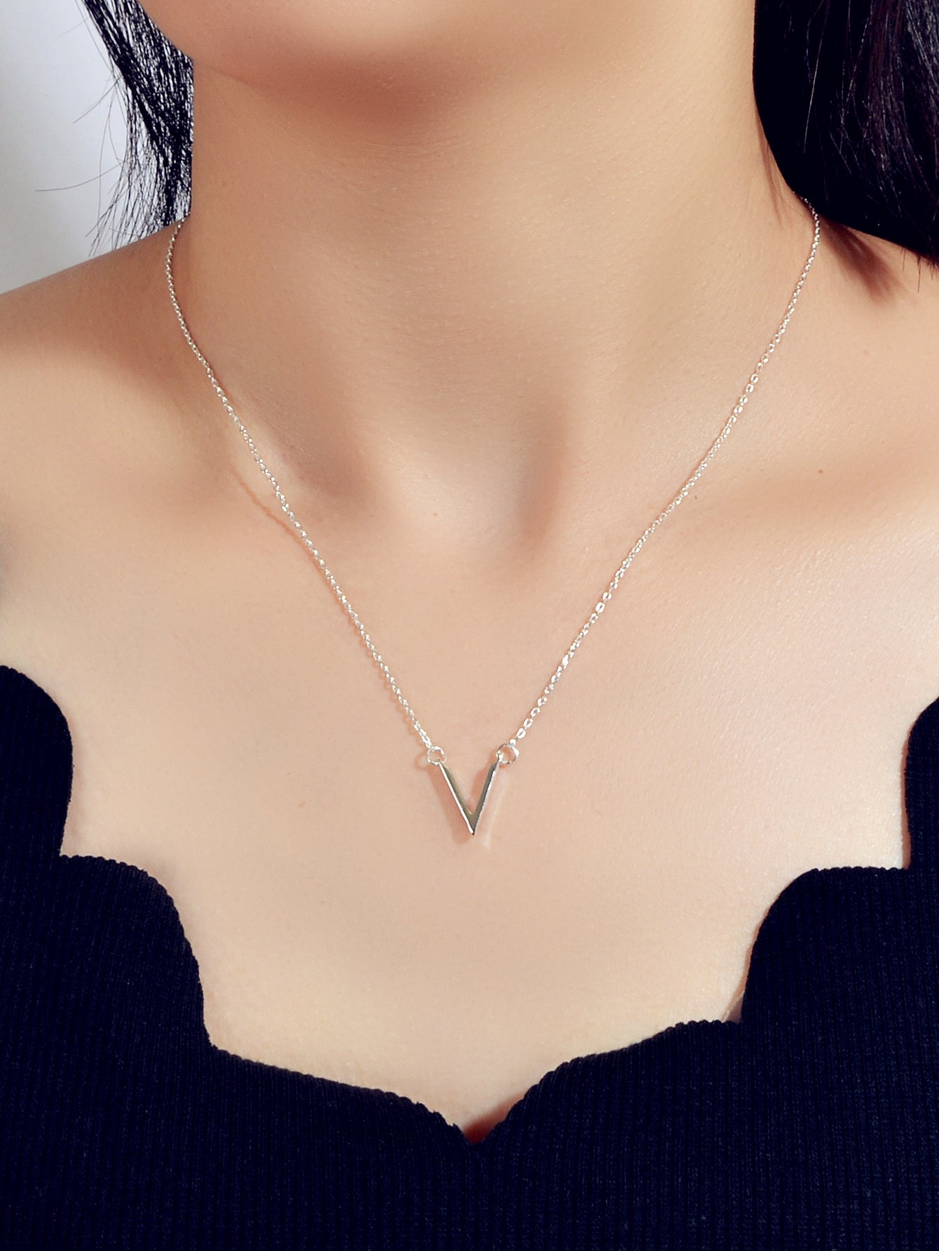 Initial V Pendant Necklace Victory Geometric Choker Boho Chain Lover Jewellery-5