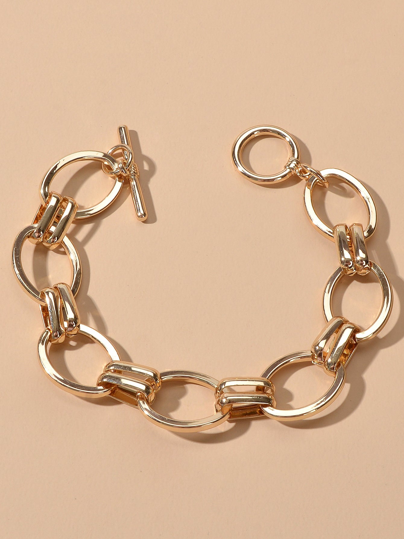 Goth Punk Hip Hop Gold Circle Link Chain Bracelet Wholesale Women Accessories-0