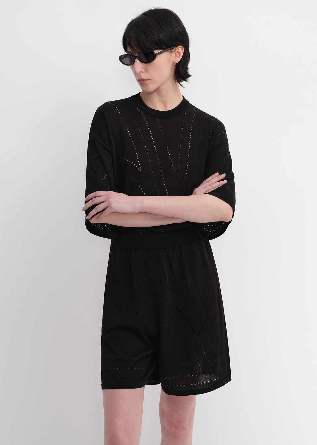 Customized Acetate Cotton Geometric Lines Knitted Suit-4