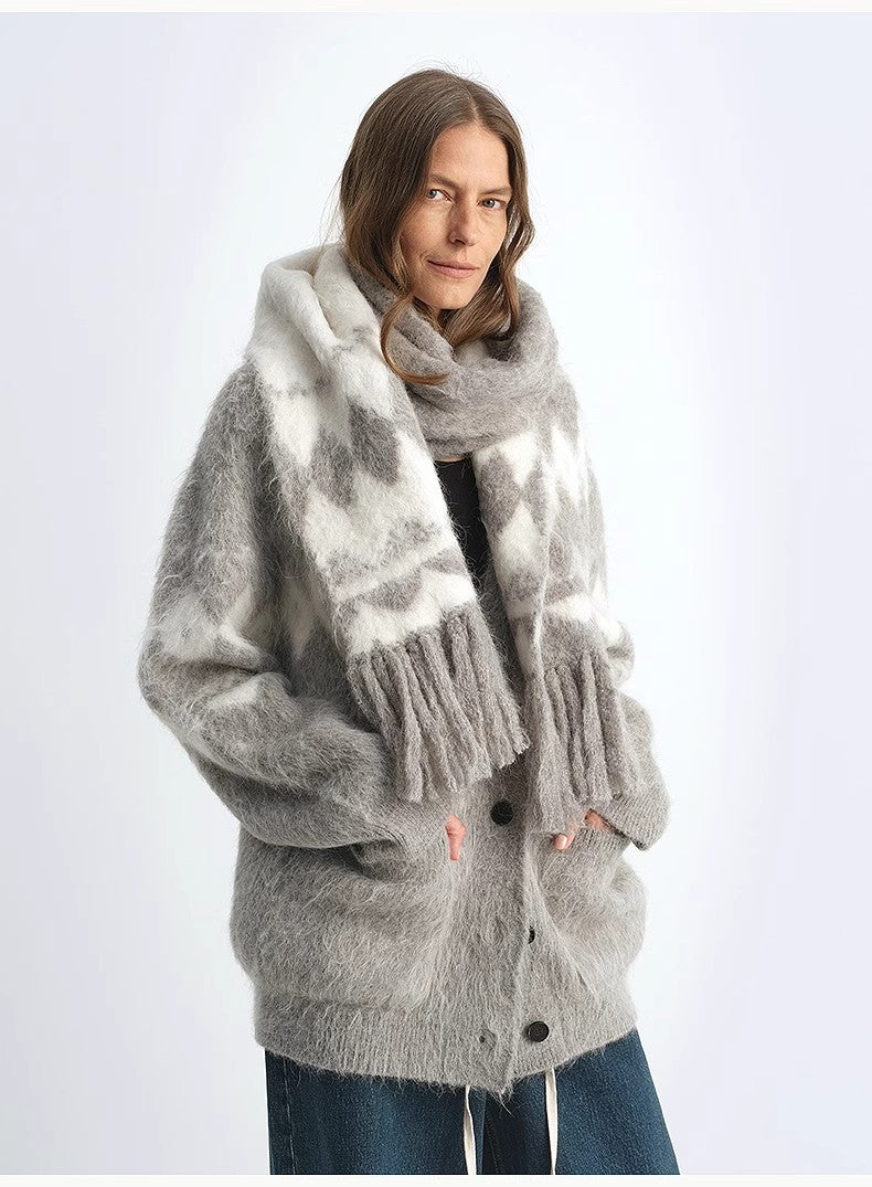 Nepal alpaca wool color clashing jacquard tassel scarf women winter warm shawl 190*27-2