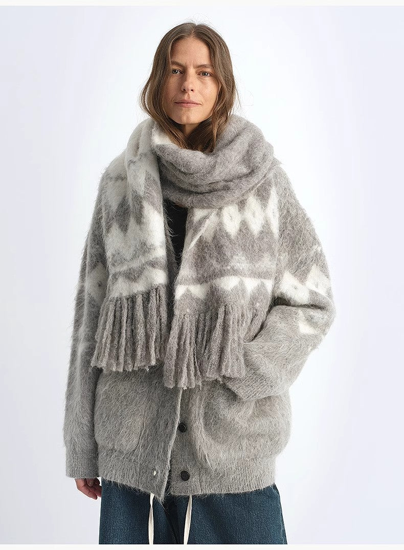 Nepal alpaca wool color clashing jacquard tassel scarf women winter warm shawl 190*27-3