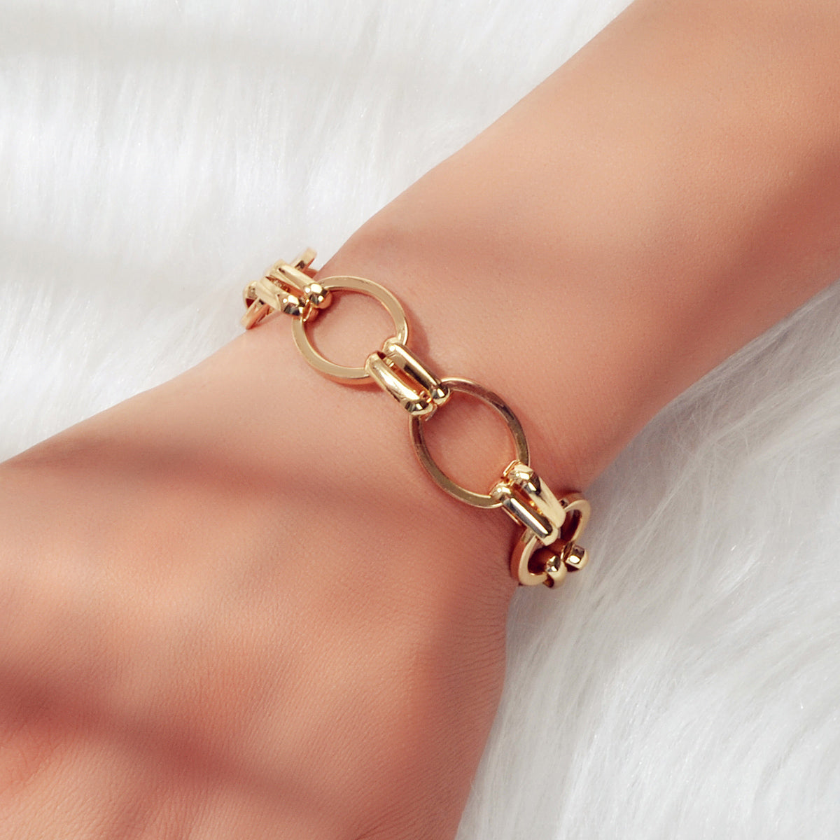 Goth Punk Hip Hop Gold Circle Link Chain Bracelet Wholesale Women Accessories-1