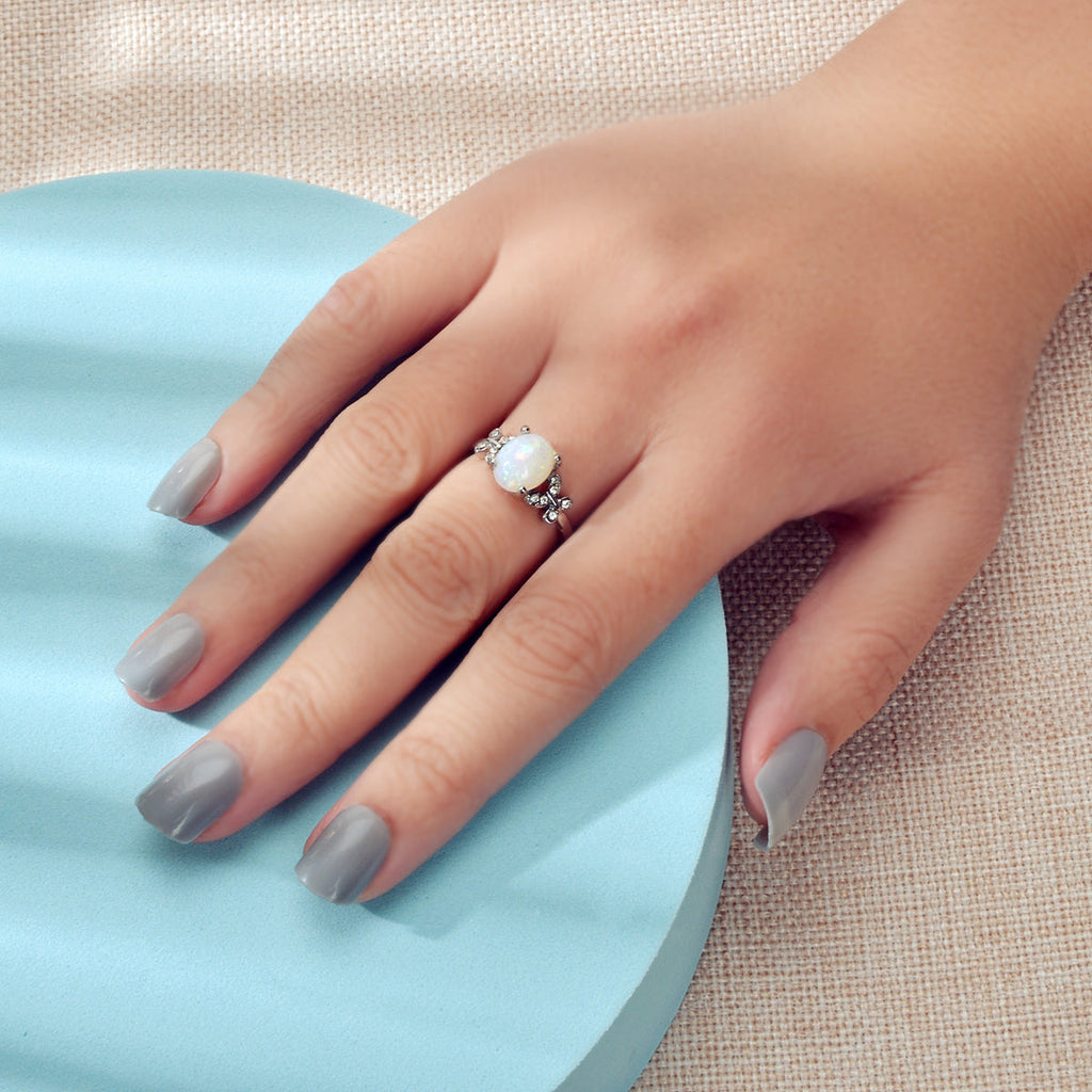 Retro Textured Jewellery Band Rhinestone Simulant Opal Butterfly Wedding Ring