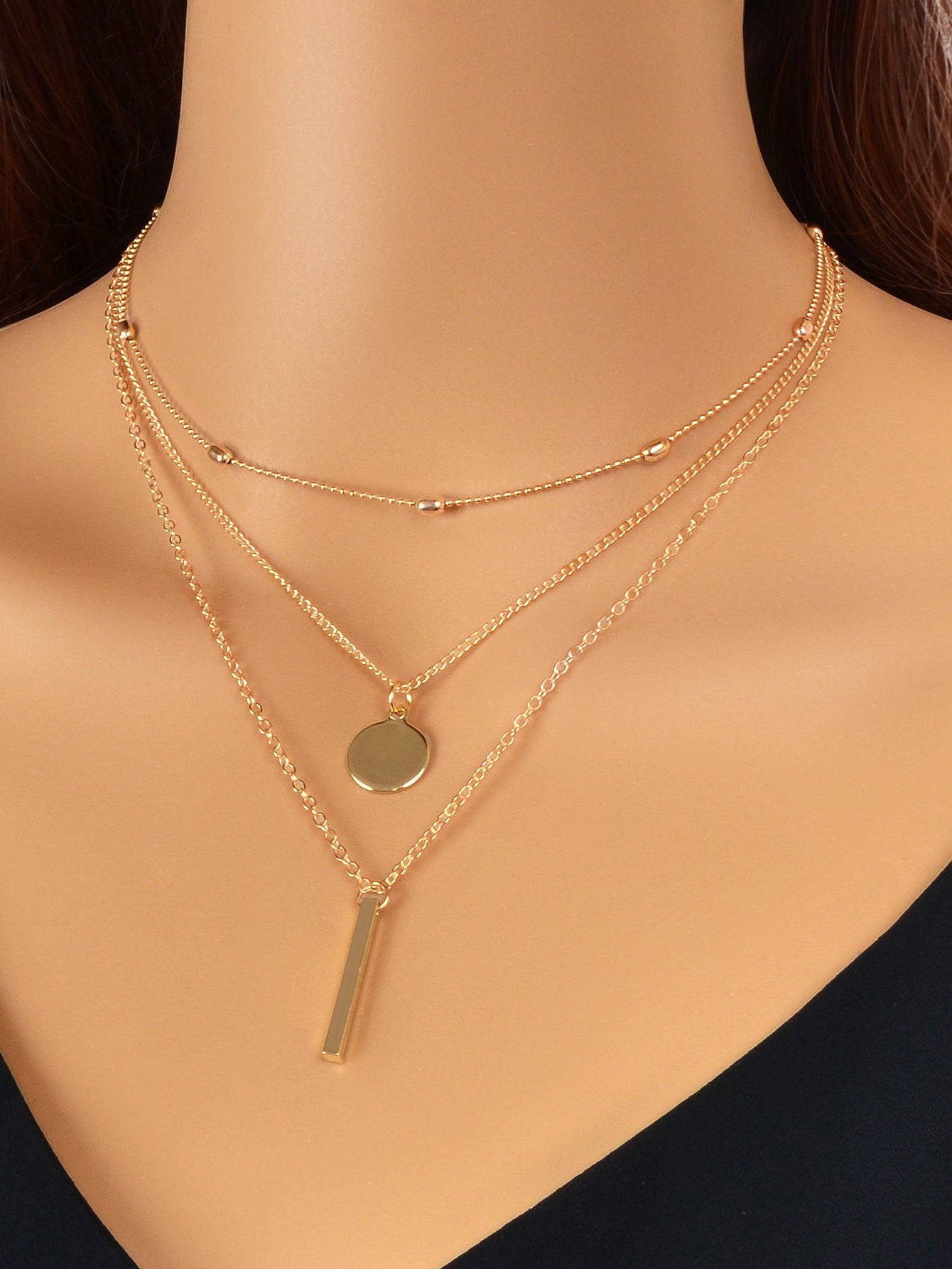 3 pcs Multilayer Bar Disc Pendant Dainty Necklaces Gold Layered Chain Chokers