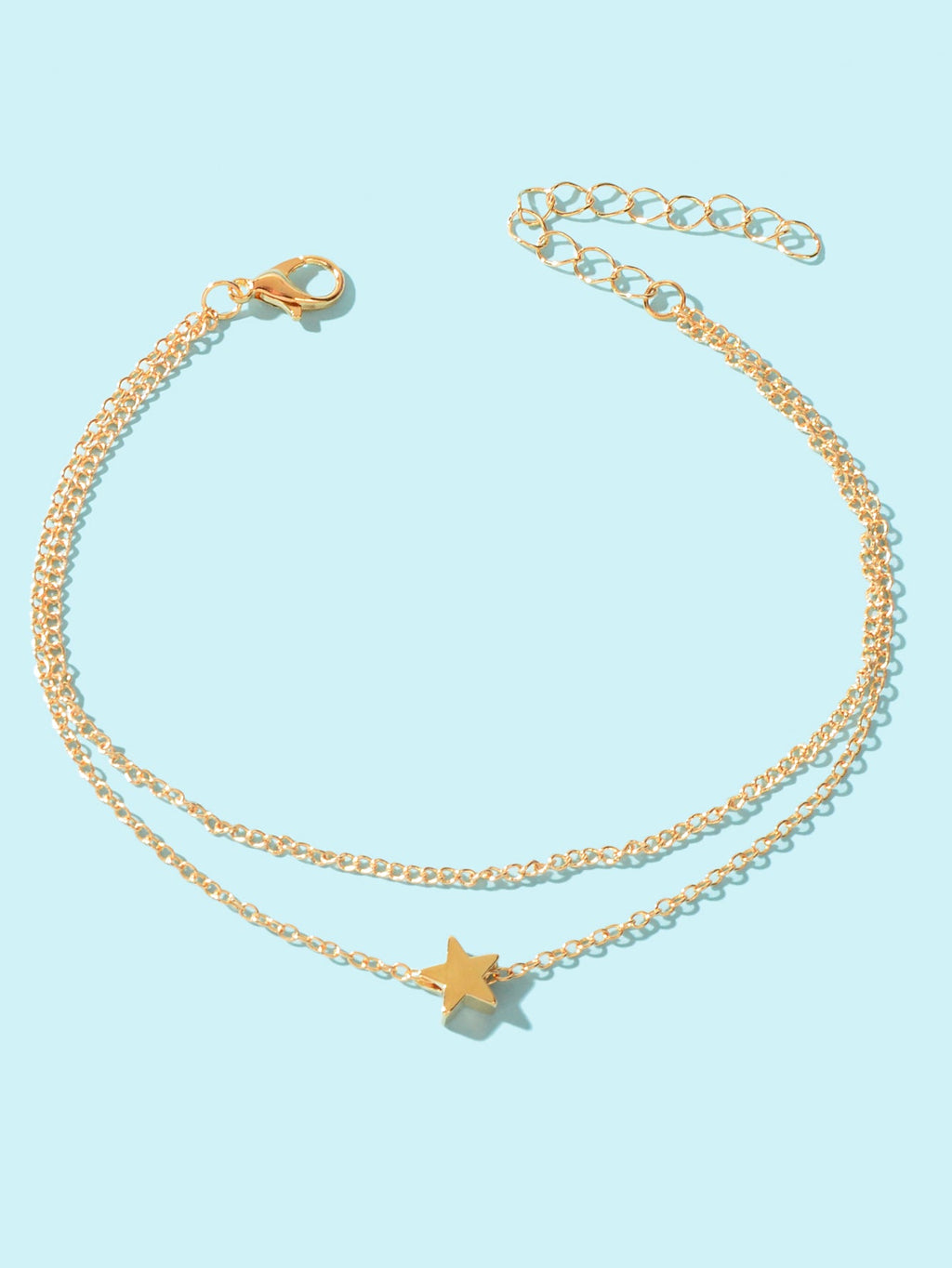 Minimalist Double layered Gold Chain Star Charm Anklet Adjustable Foot Jewellery-1