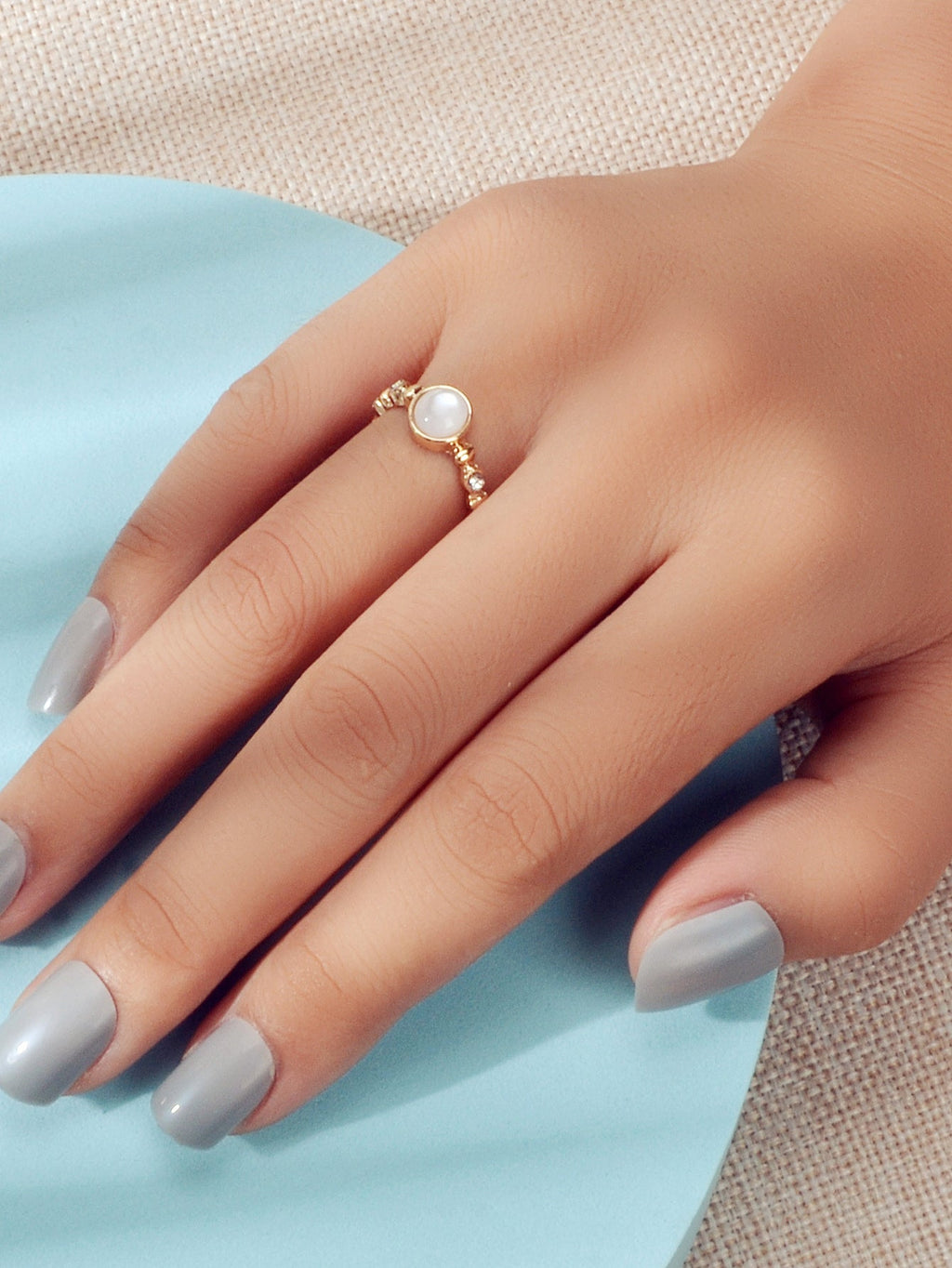 Textured Jewelry Rhinestone Opal Gold Finger Ring Luxurious Popular Accessories-1