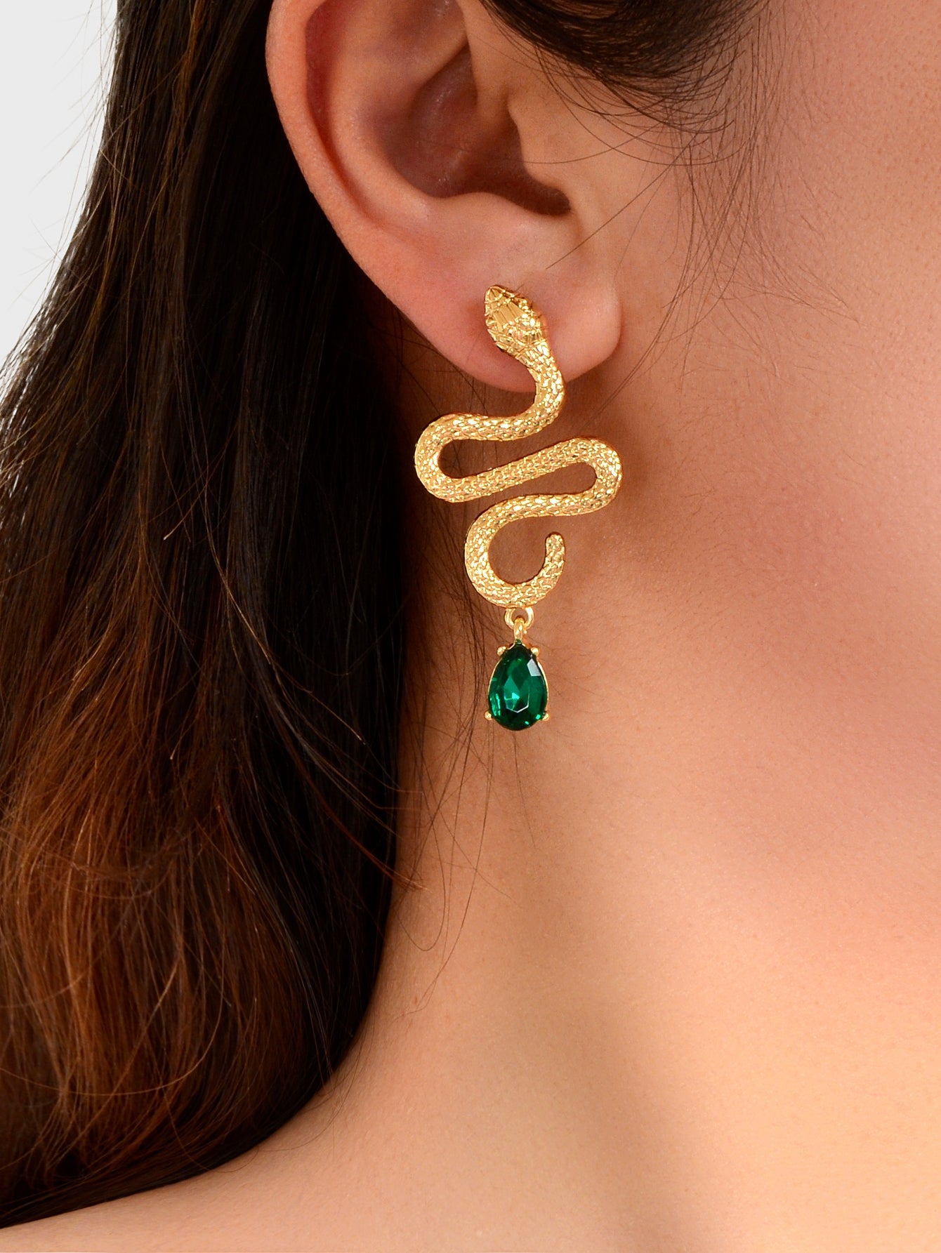 Snake Drop Earrings Dangle Big Green Rhinestone Emerald Charm Stud Punk Jewelry-1