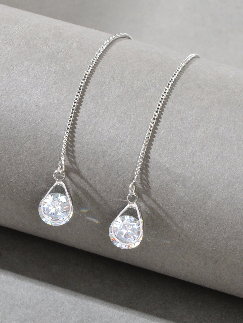 Ladies Jewellery Silver Long Chain Faux Cubic Zirconia Charm Dangle Earrings